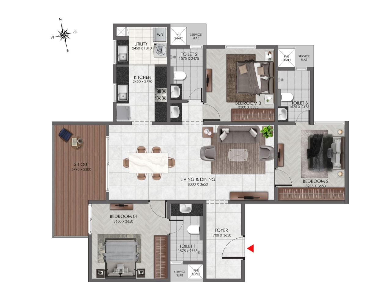 3 BHK Type 3 Floor Plan